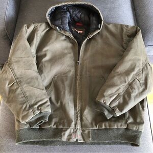 Craftsman gray green chore coat hood quilted lining XXL